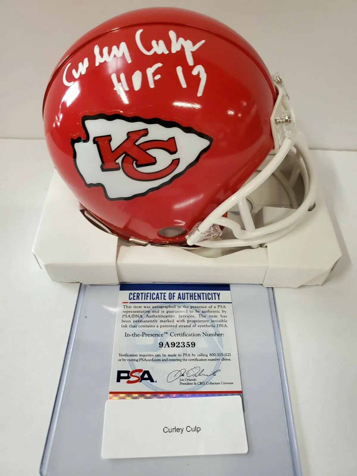 MVP Authentics Kansas City Chiefs Curley Culp Autographed Inscribed Mini Helmet Psa Coa 71.10 sports jersey framing , jersey framing