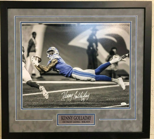 MVP Authentics Kenny Golloday Framed Signed Detroit Lions 16X20 Photo Jsa Coa 179.10 sports jersey framing , jersey framing