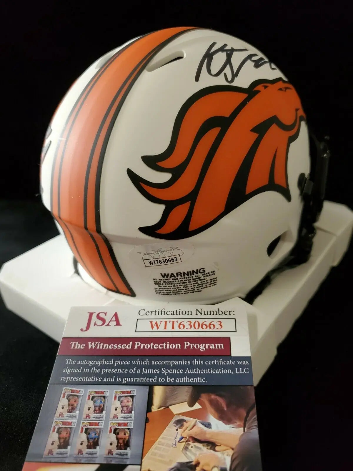 MVP Authentics Kj Hamler Autographed Black Signed Denver Broncos Lunar Mini Helmet Jsa Coa 134.10 sports jersey framing , jersey framing