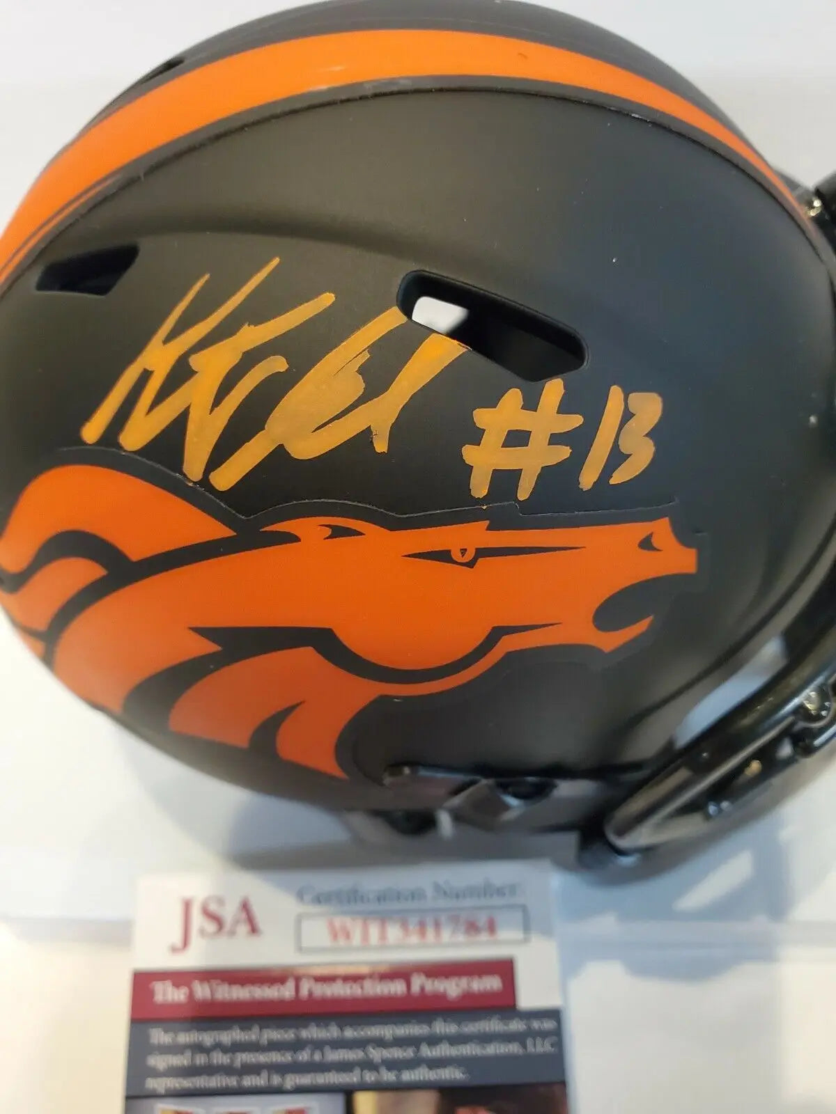 MVP Authentics Kj Hamler Autographed Signed Denver Broncos Eclipse Mini Helmet Jsa Coa 125.10 sports jersey framing , jersey framing