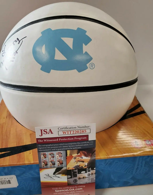 MVP Authentics Larry Miller Autographed Signed Full Size Unc Tarheels Logo Basketball Jsa Coa 224.10 sports jersey framing , jersey framing