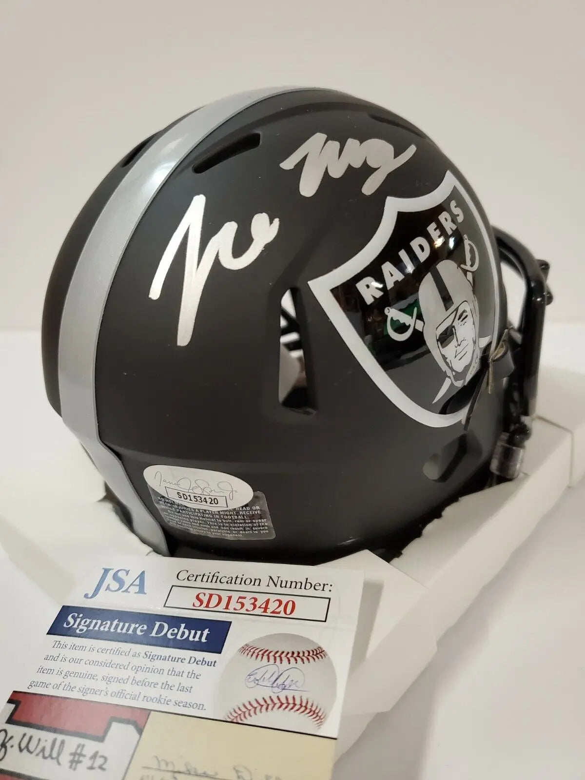 MVP Authentics Las Vegas Raiders Tre'von Moehrig Autographed Signed Eclipse Mini Helmet Jsa Coa 121.50 sports jersey framing , jersey framing