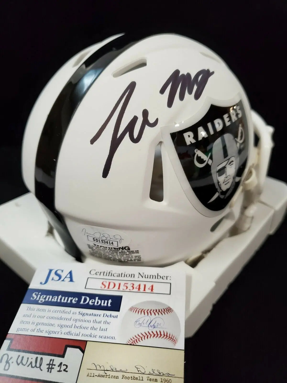 MVP Authentics Las Vegas Raiders Tre'von Moehrig Autographed Signed Lunar Mini Helmet Jsa Coa 130.50 sports jersey framing , jersey framing