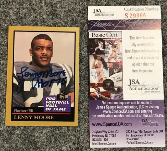 MVP Authentics Lenny Moore Autographed Signed Insc Baltimore Colts Hall Of Fame Card Jsa Coa 45 sports jersey framing , jersey framing