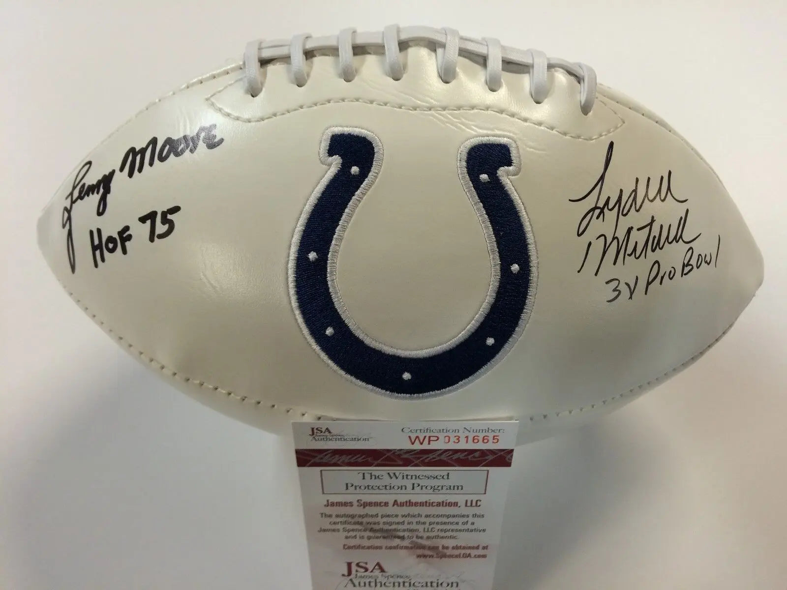 MVP Authentics Lenny Moore/Lydell Mitchell Signed Insc Baltimore Colts Logo Football Jsa Coa 108 sports jersey framing , jersey framing