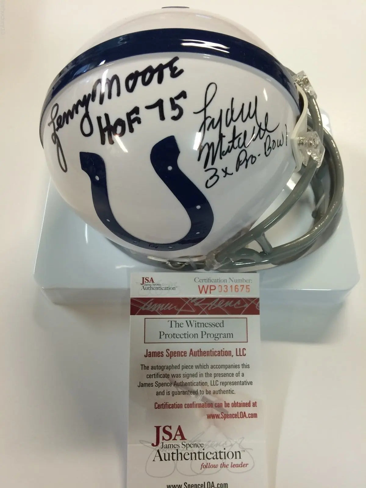 MVP Authentics Lenny Moore/Lydell Mitchell Signed Inscribed Baltimore Colts Mini Helmet Jsa Coa 99 sports jersey framing , jersey framing
