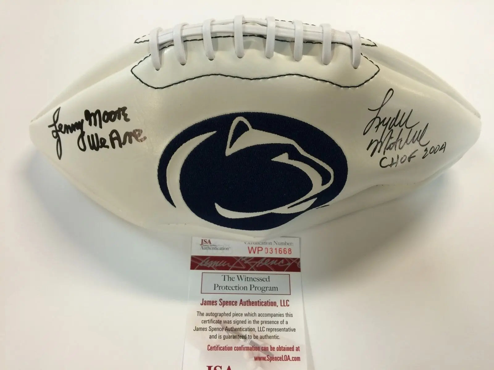 MVP Authentics Lenny Moore/Lydell Mitchell Signed Inscribed Penn State Logo Football Jsa Coa 108 sports jersey framing , jersey framing