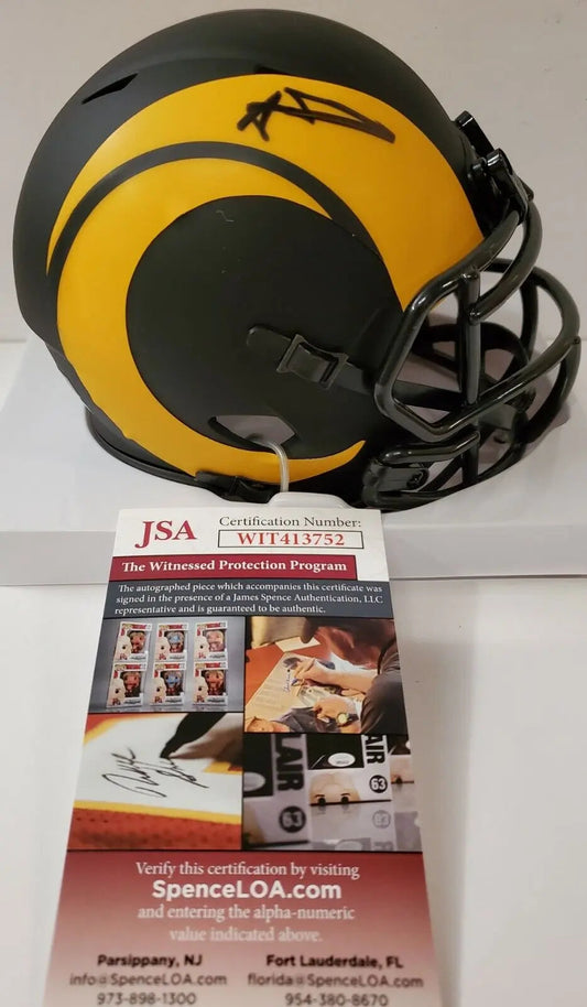 MVP Authentics Los Angeles Rams Aaron Donald Autographed Eclipse Mini Helmet Jsa Coa 197.10 sports jersey framing , jersey framing