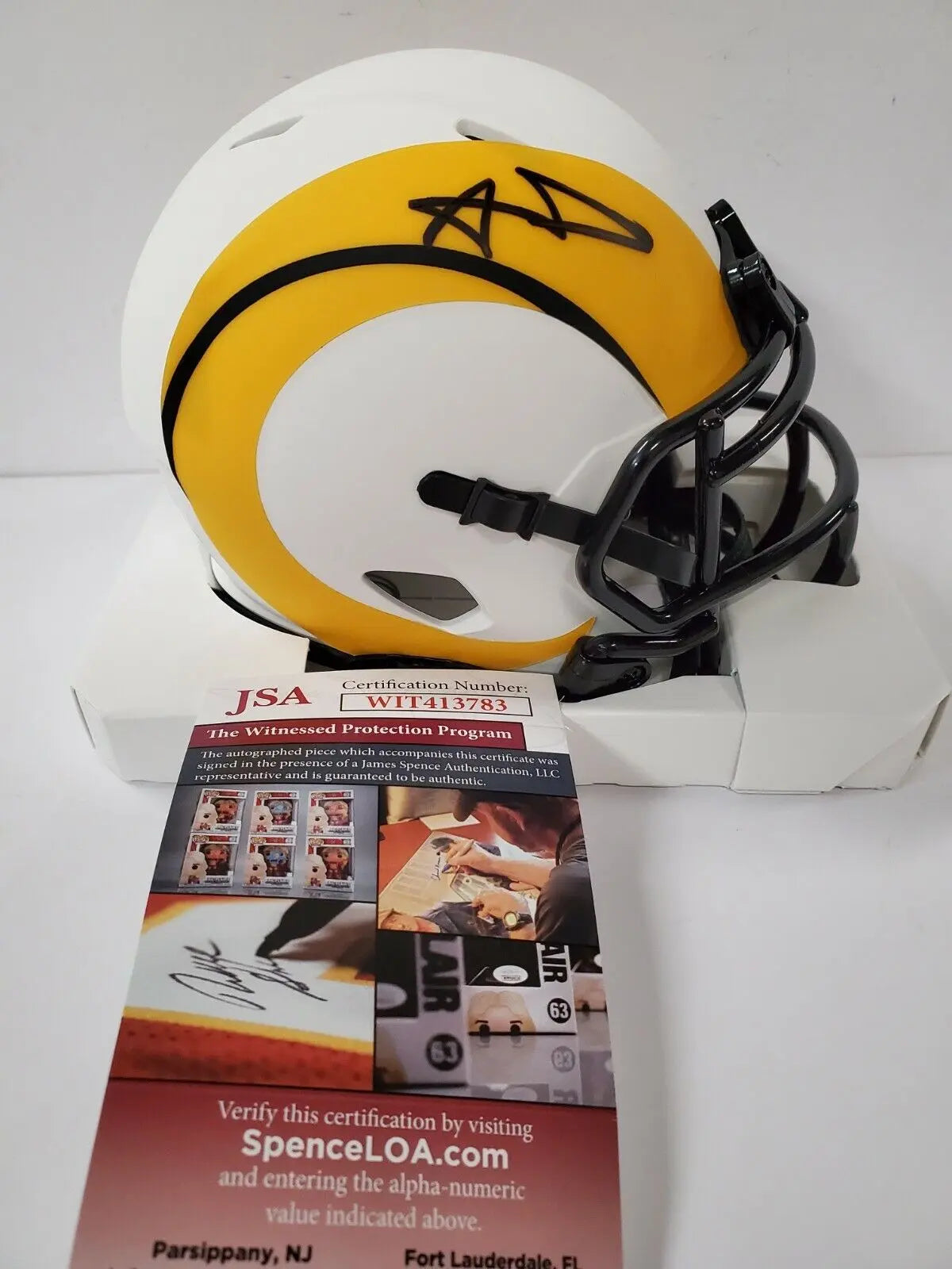 MVP Authentics Los Angeles Rams Aaron Donald Autographed Lunar Eclipse Mini Helmet Jsa Coa 206.10 sports jersey framing , jersey framing