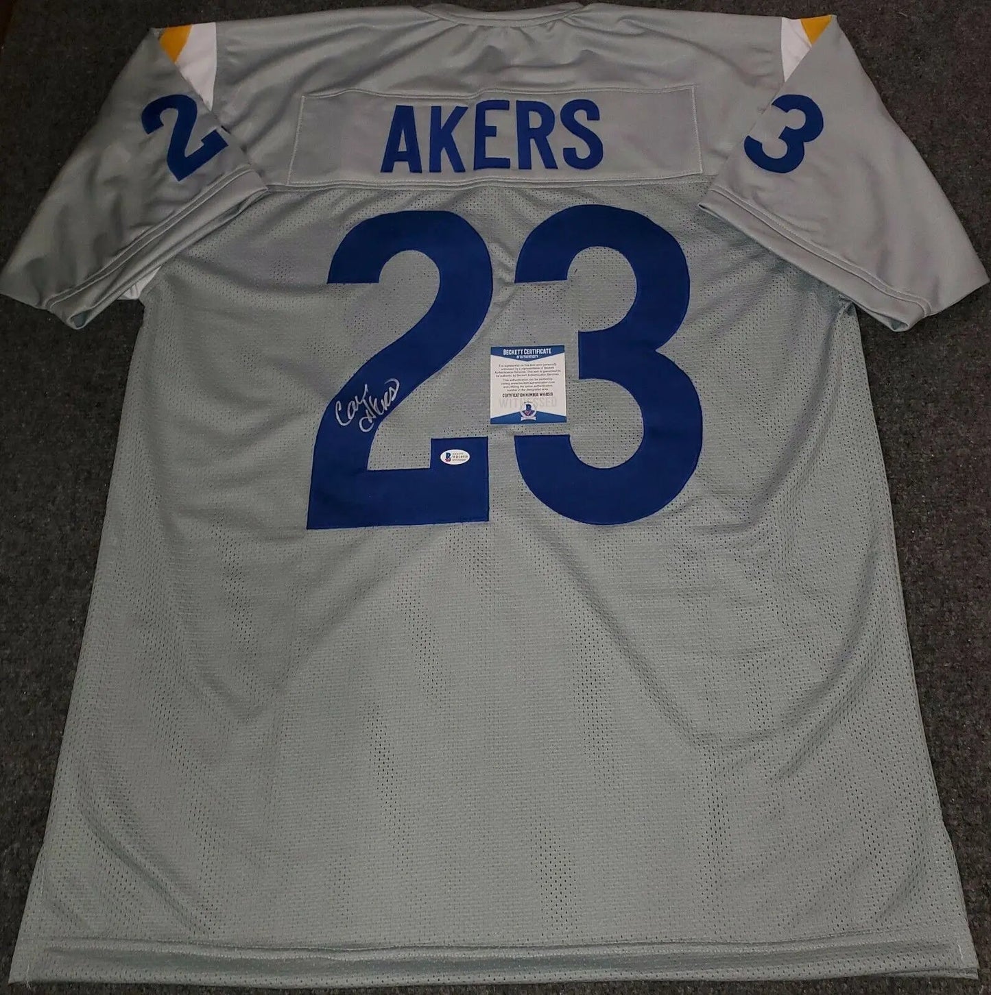 MVP Authentics Los Angeles Rams Cam Akers Autographed Signed Jersey Beckett Coa 152.10 sports jersey framing , jersey framing