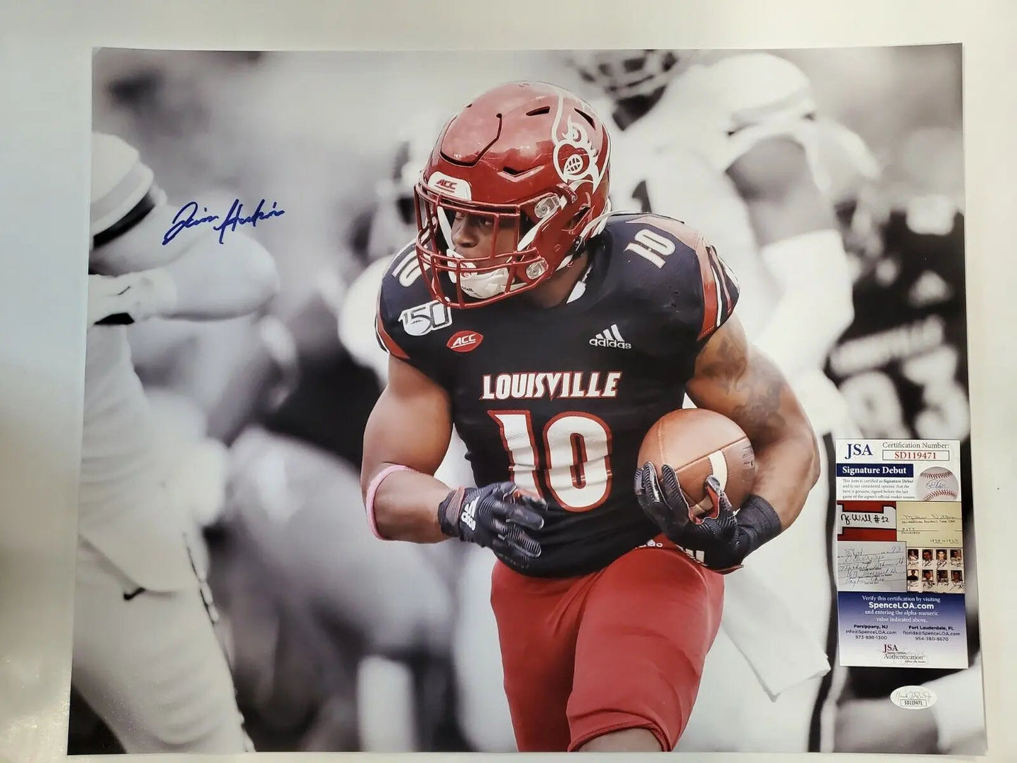 MVP Authentics Louisville Cardinals Javian Hawkins Autographed 16X20 Photo Jsa Coa 89.10 sports jersey framing , jersey framing