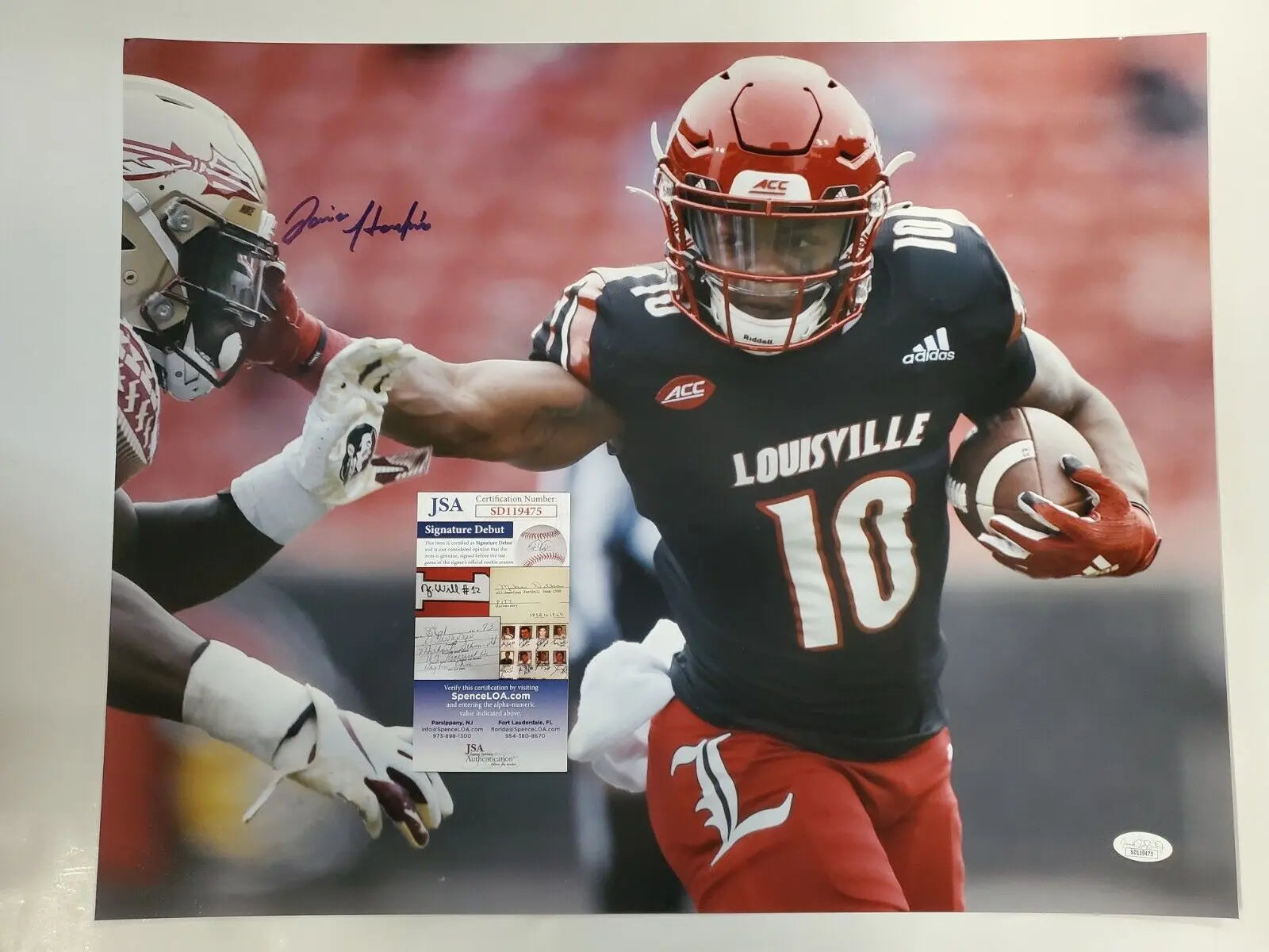 MVP Authentics Louisville Cardinals Javian Hawkins Autographed 16X20 Photo Jsa Coa 89.10 sports jersey framing , jersey framing