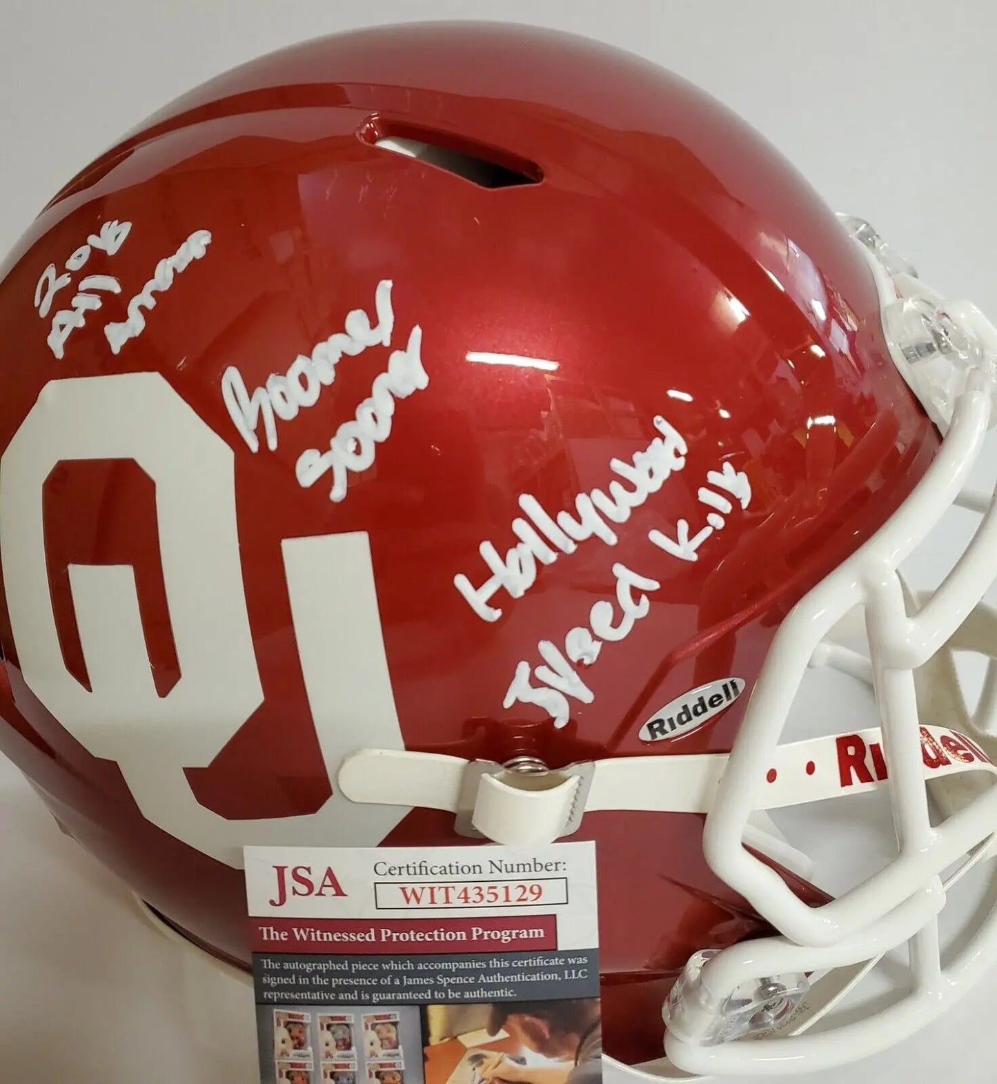 MVP Authentics Marquise Brown Signed Inscribed Oklahoma Sooners Full Sz Auth  Helmet Jsa Coa 539.10 sports jersey framing , jersey framing