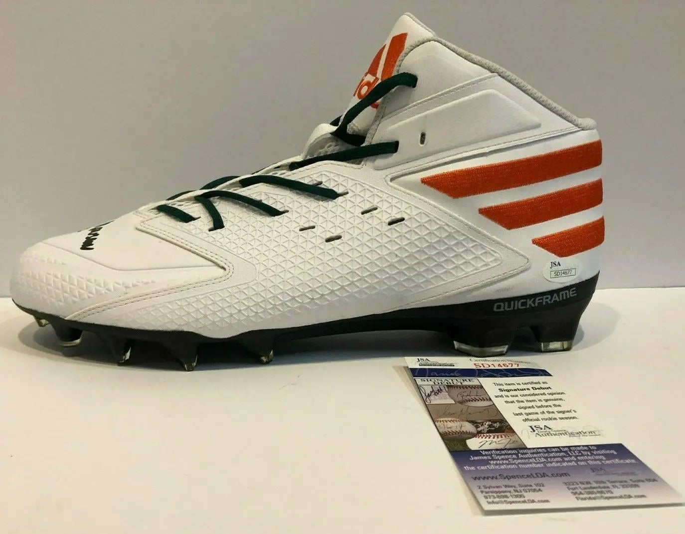 MVP Authentics Miami Hurricanes Greg Rousseau Autographed Signed Adidas Cleat Jsa Coa 134.10 sports jersey framing , jersey framing