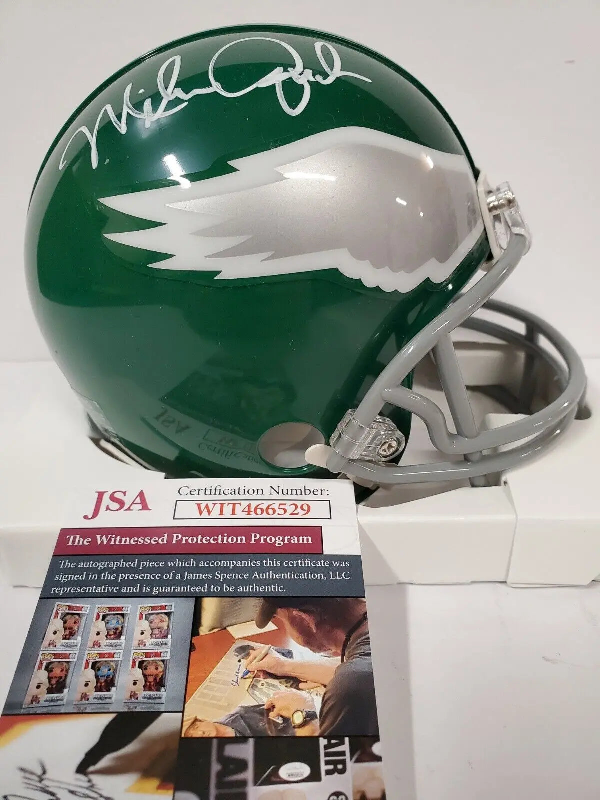 MVP Authentics Mike Quick Autographed Signed Philadelphia Eagles Throwback Mini Helmet Jsa Coa 80.10 sports jersey framing , jersey framing