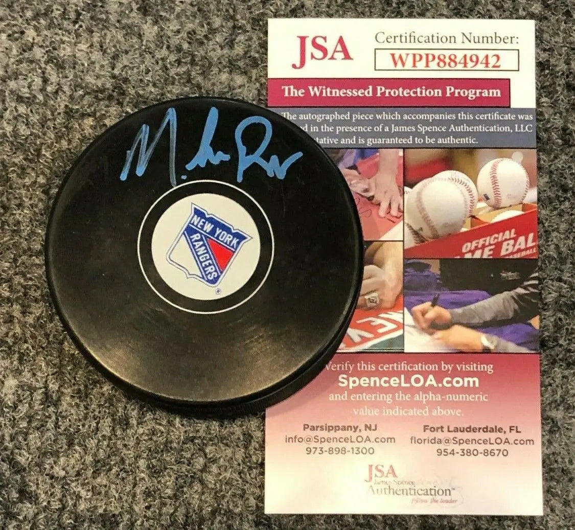 MVP Authentics Mike Richter Autographed Signed N.Y. Rangers Logo Puck Jsa Coa 80.10 sports jersey framing , jersey framing
