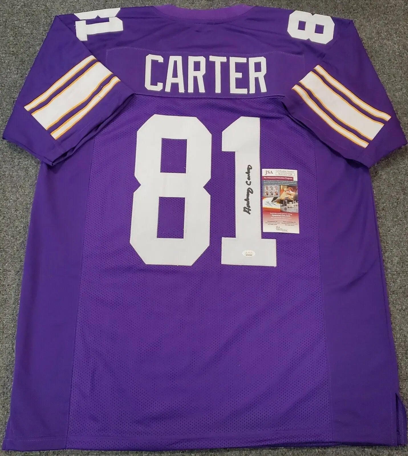 MVP Authentics Minnesota Vikings Anthony Carter Autographed Signed Jersey Jsa Coa 107.10 sports jersey framing , jersey framing