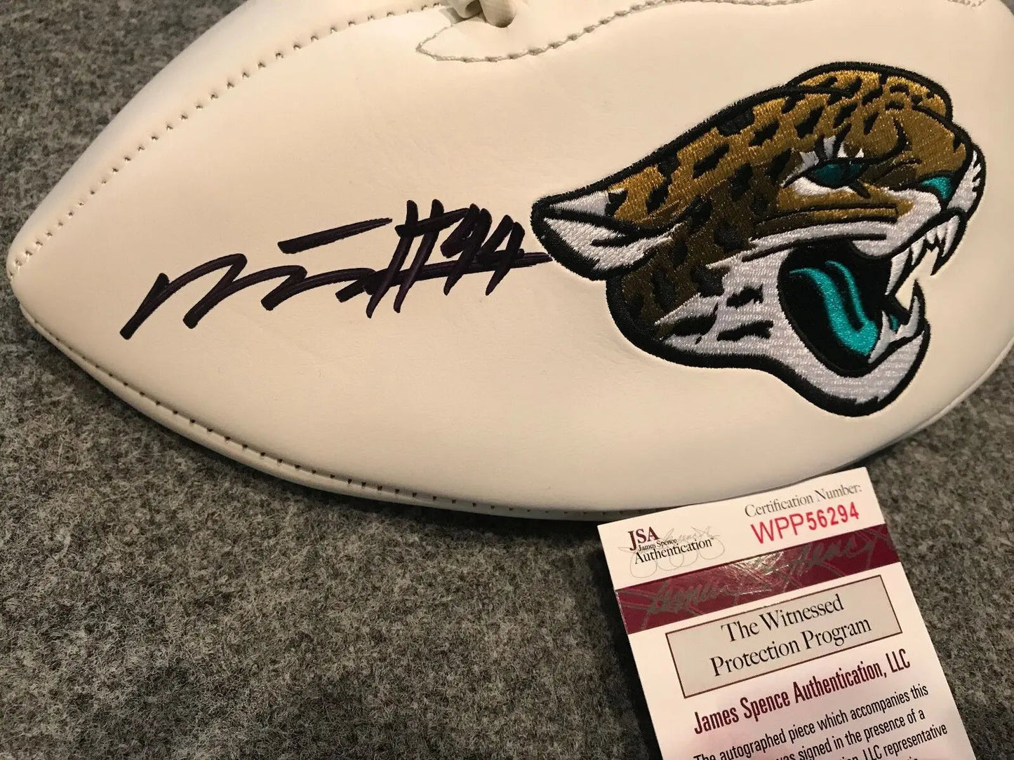 MVP Authentics Myles Jack Autographed Signed Jacksonville Jaguars Logo Football Jsa Coa 108 sports jersey framing , jersey framing