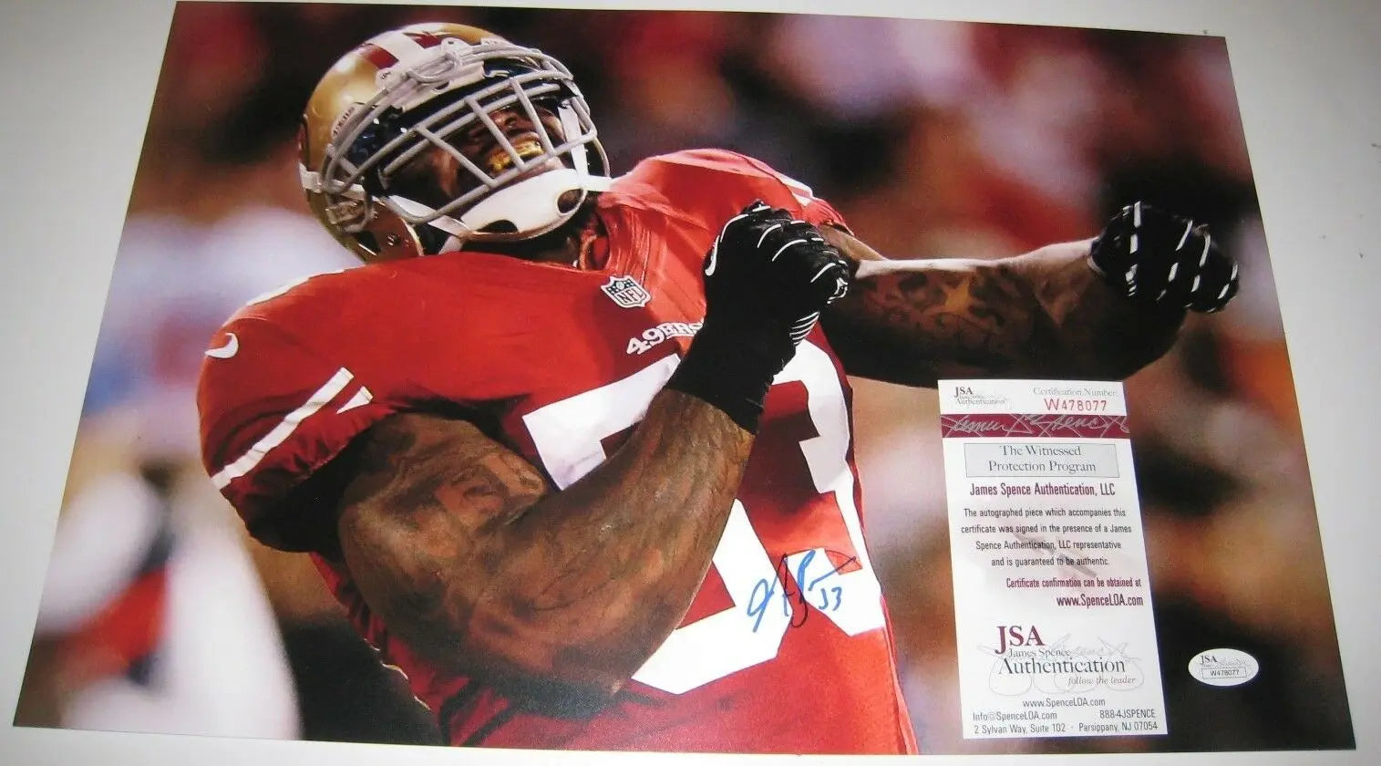 MVP Authentics Navorro Bowman Autographed Signed S.F. 49Ers 11X17 Photo Jsa  Coa 90 sports jersey framing , jersey framing