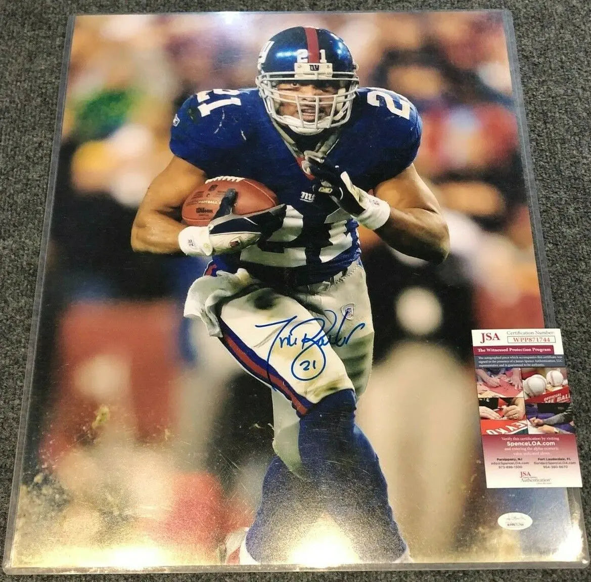 MVP Authentics New York Giants Tiki Barber Autographed Signed 16X20 Photo Jsa Coa 89.10 sports jersey framing , jersey framing