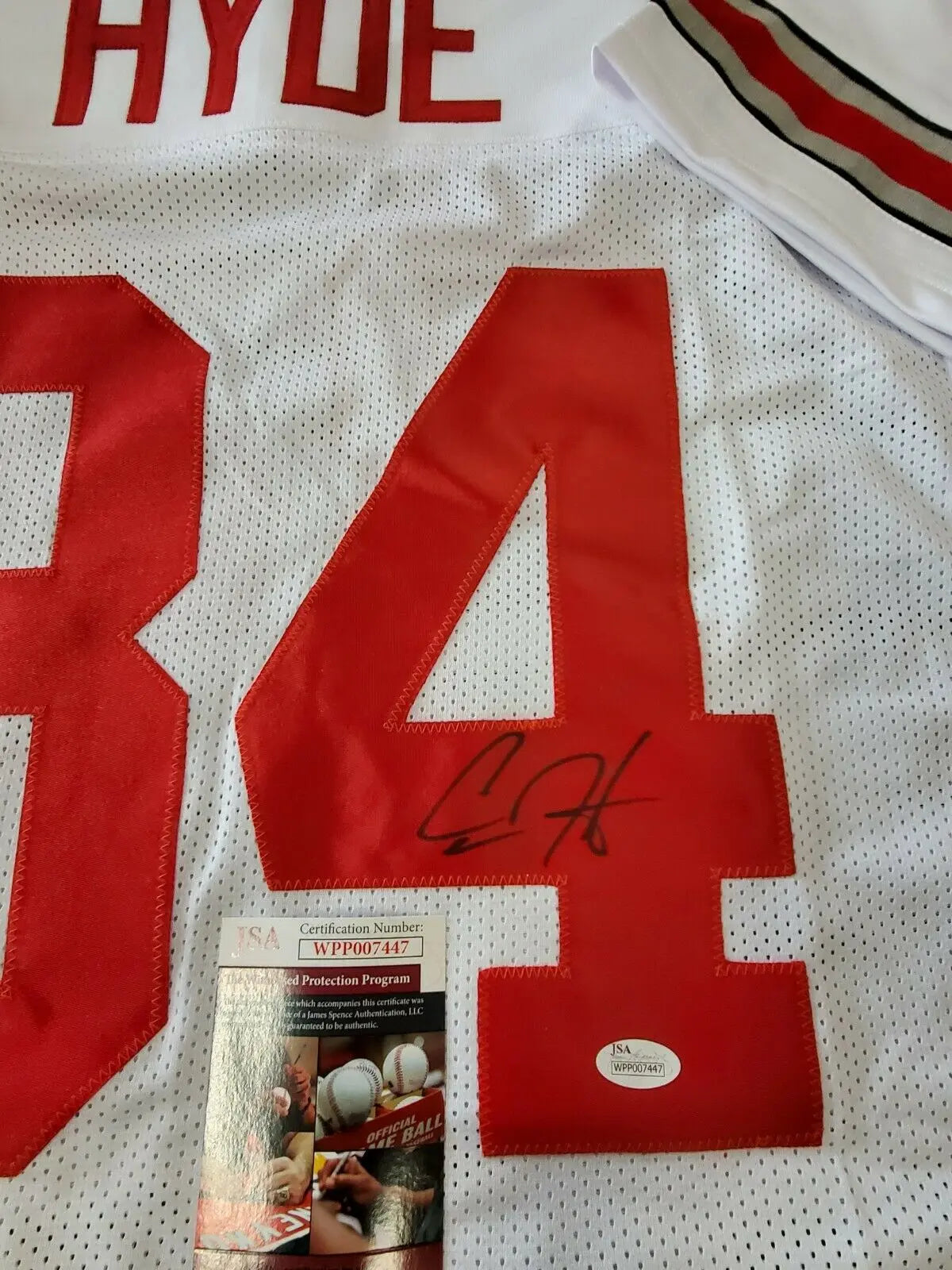 MVP Authentics Ohio State Buckeyes Carlos Hyde Autographed Signed Jersey Jsa Coa 107.10 sports jersey framing , jersey framing