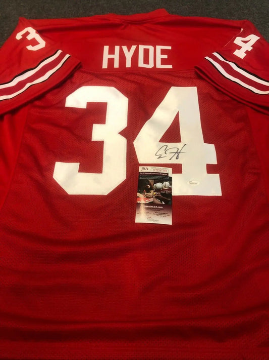 MVP Authentics Ohio State Buckeyes Carlos Hyde Autographed Signed Jersey Jsa Coa 107.10 sports jersey framing , jersey framing