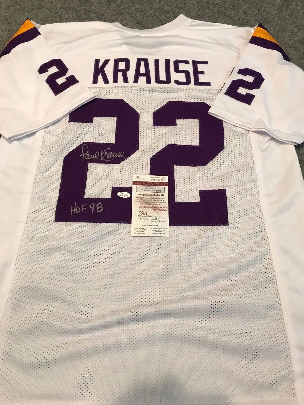 MVP Authentics Paul Krause Autographed Signed Inscribed Minnesota Vikings Jersey Jsa Coa 107.10 sports jersey framing , jersey framing