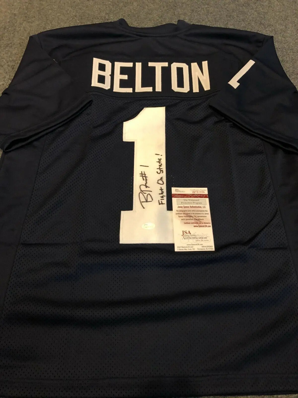 MVP Authentics Penn State Bill Belton Autographed Signed Inscribed Jersey Jsa Coa 98.10 sports jersey framing , jersey framing