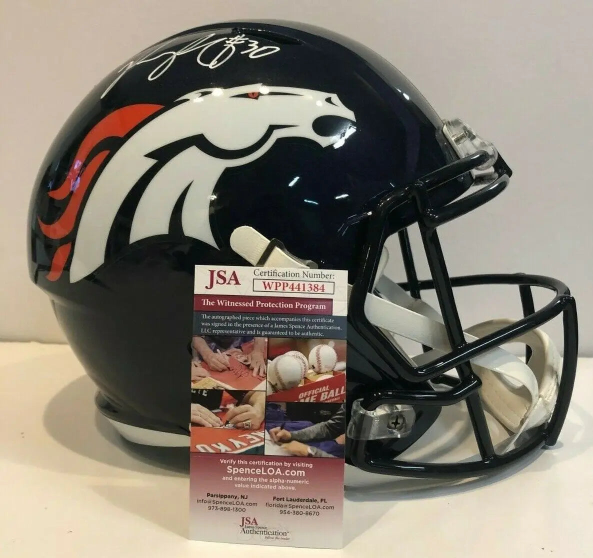 MVP Authentics Phillip Lindsay Signed Denver Broncos Full Size Replica Speed Helmet Jsa Coa 269.10 sports jersey framing , jersey framing