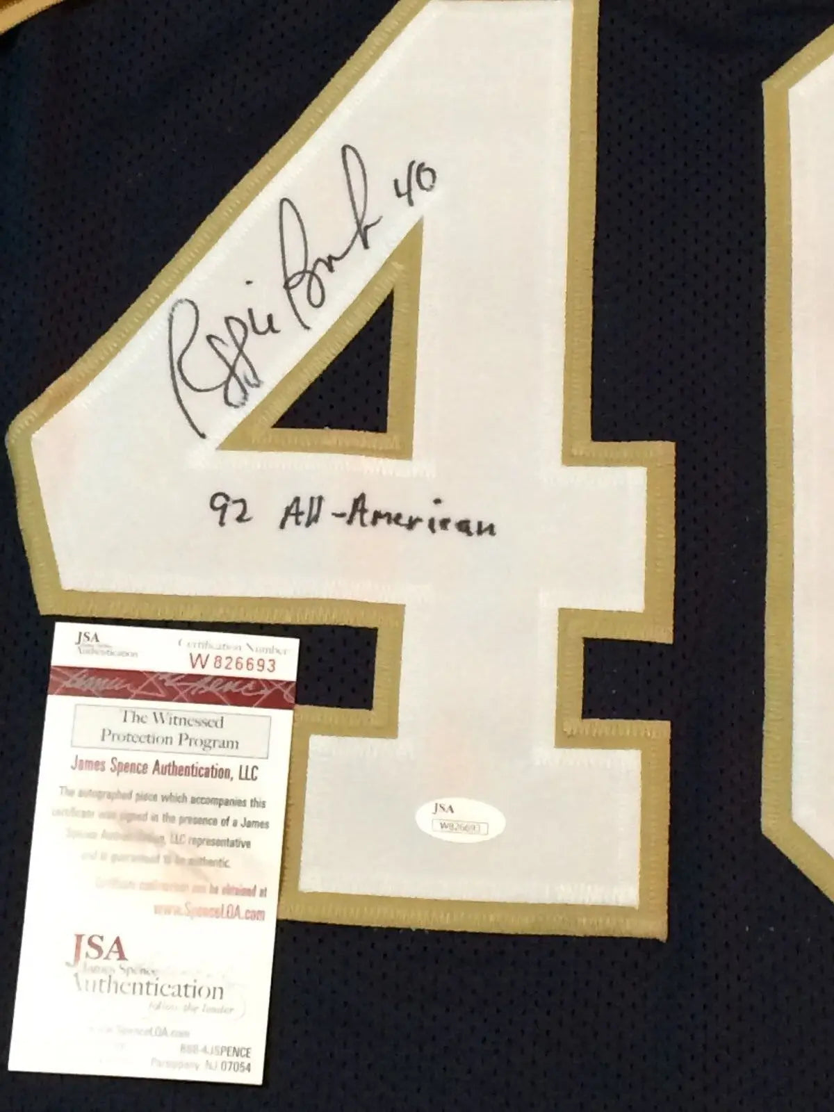 MVP Authentics Reggie Brooks Autographed Signed Incscribed Notre Dame Jersey Jsa Coa 99 sports jersey framing , jersey framing
