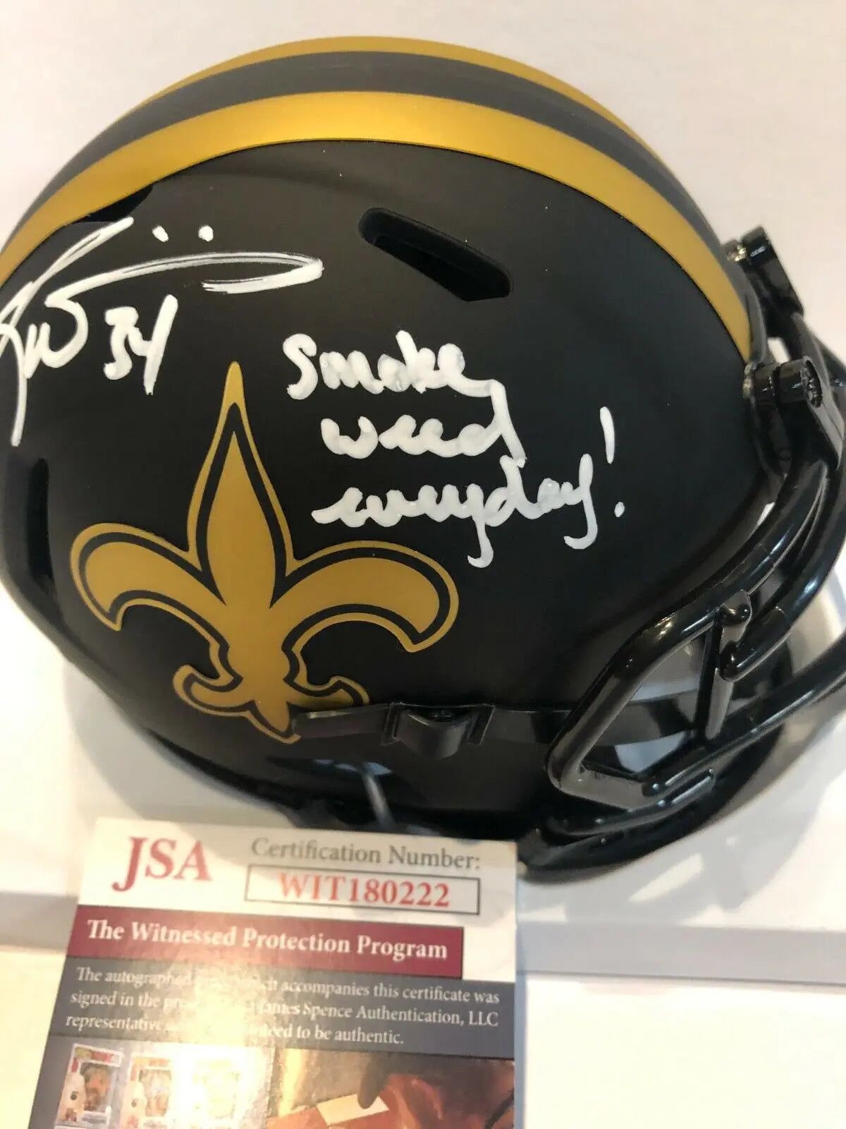 MVP Authentics Ricky Williams Signed New Orleans Saints Smoke Weed Eclipse Mini Helmet Jsa Coa 125.10 sports jersey framing , jersey framing