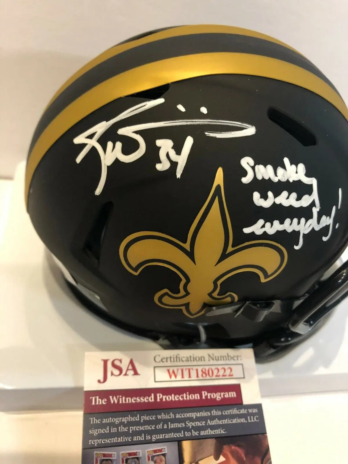 MVP Authentics Ricky Williams Signed New Orleans Saints Smoke Weed Eclipse Mini Helmet Jsa Coa 125.10 sports jersey framing , jersey framing