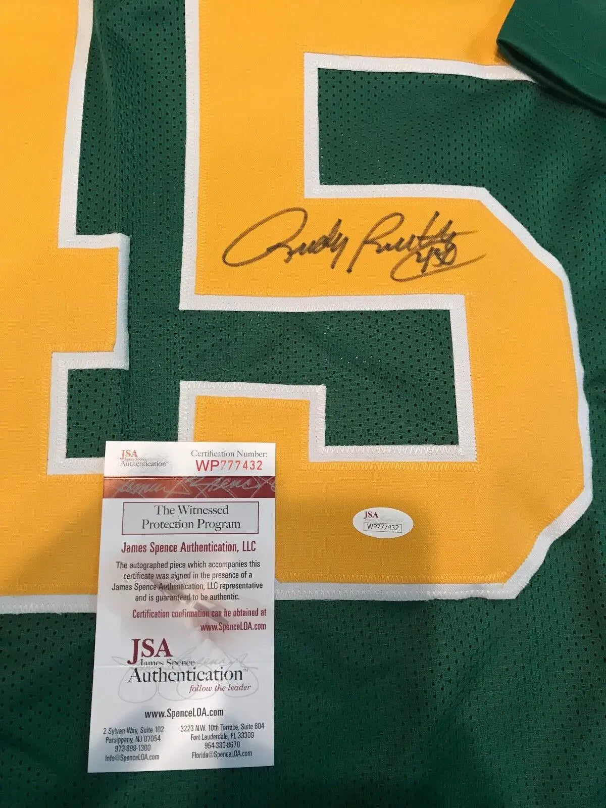 MVP Authentics Rudy Ruettiger Autographed Signed Notre Dame Jersey Jsa  Coa 135 sports jersey framing , jersey framing