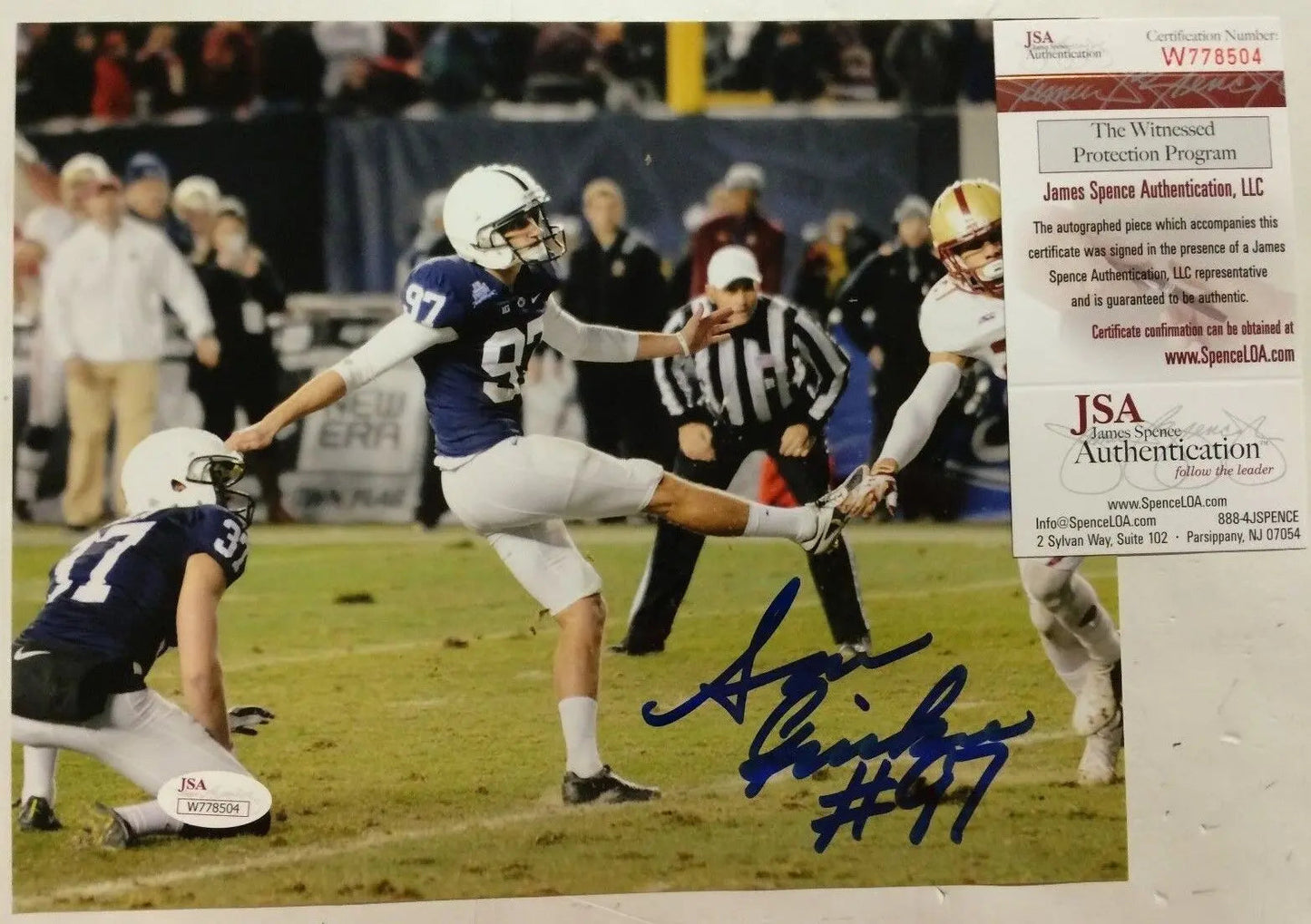 MVP Authentics Sam Ficken Autographed Signed Penn State 8X10 Photo Jsa  Coa 63 sports jersey framing , jersey framing