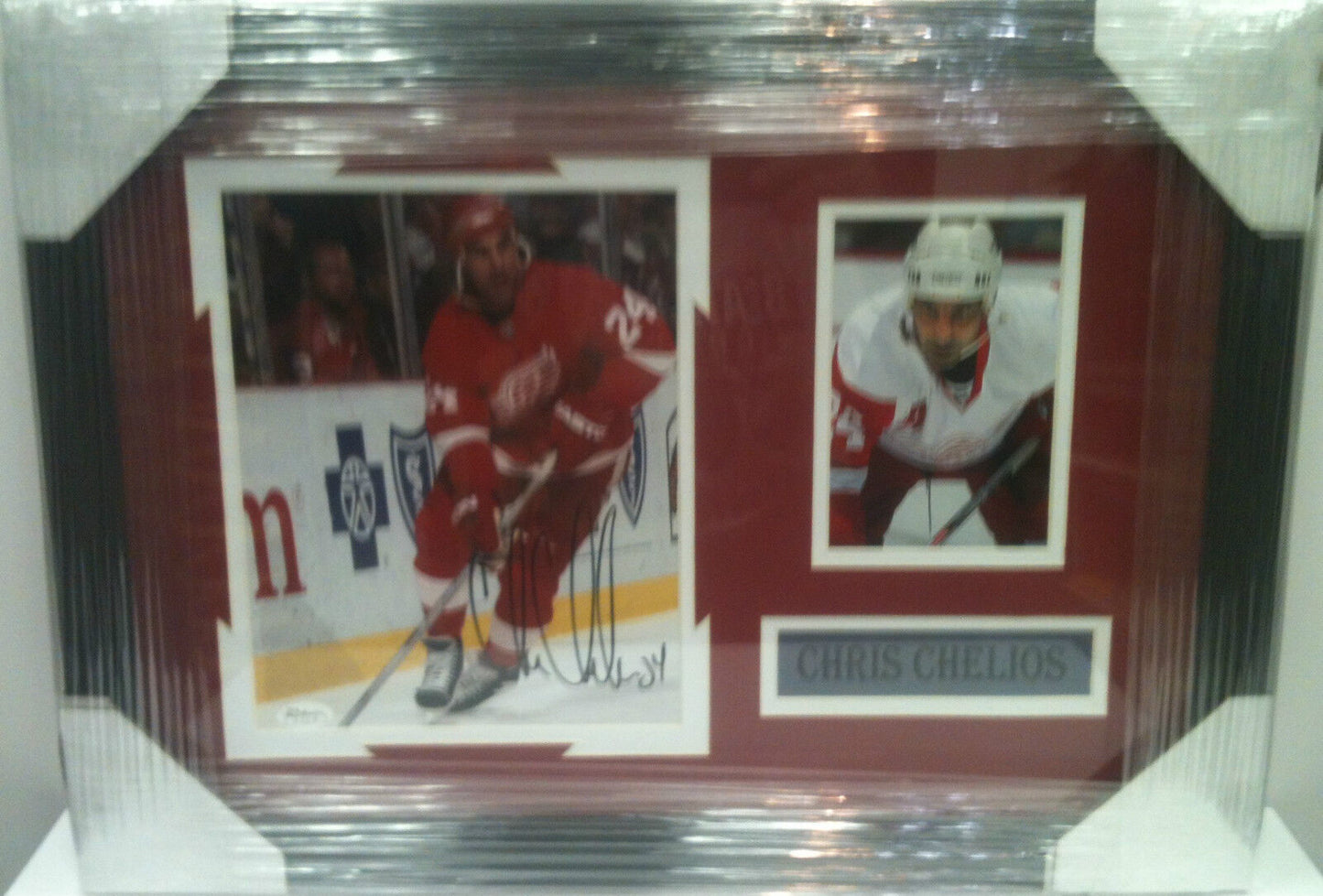 MVP Authentics Framed Signed Detroit Redwings Chris Chelios 8X10 Photo Collage Jsa Soa 81 sports jersey framing , jersey framing