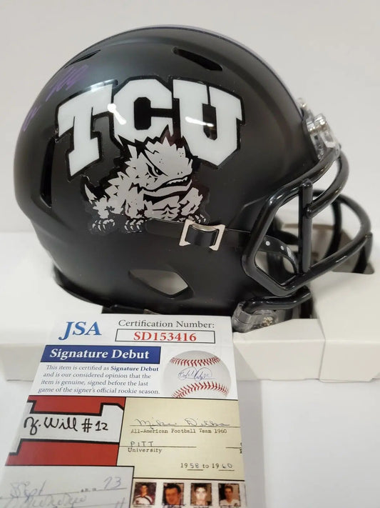 MVP Authentics Tcu Horned Frogs Tre'von Moehrig Autographed Speed Mini Helmet Jsa Coa 121.50 sports jersey framing , jersey framing