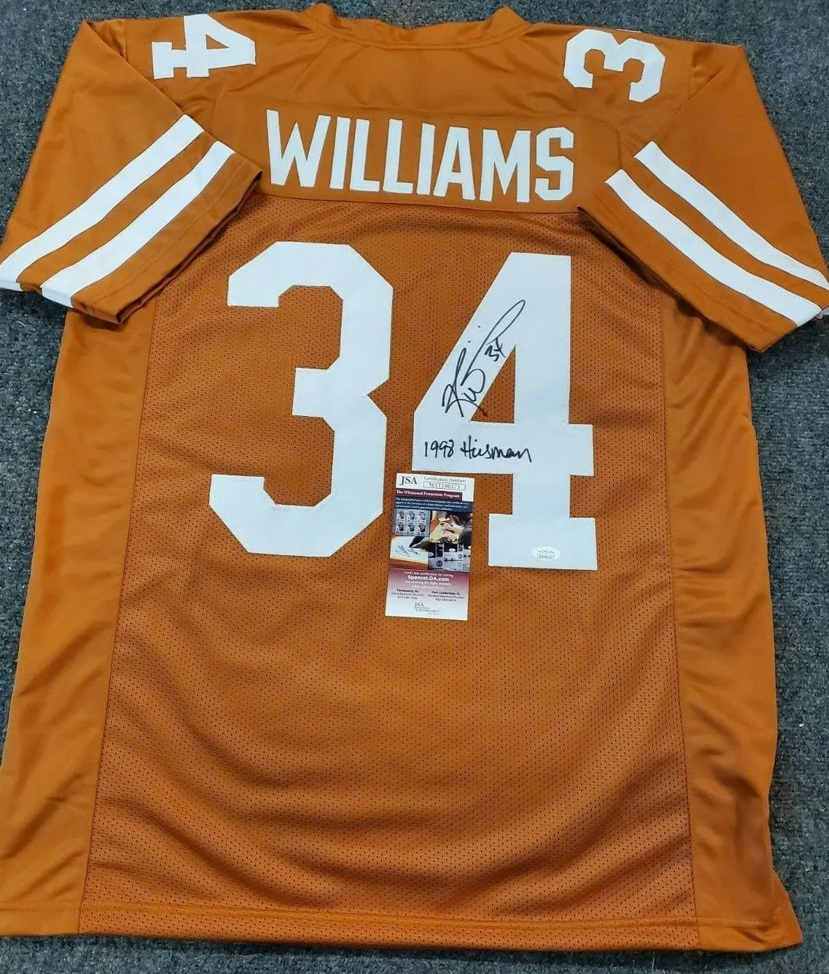 MVP Authentics Texas Longhorns Ricky Williams Signed Inscribed Autographed Jersey Jsa Coa 125.10 sports jersey framing , jersey framing