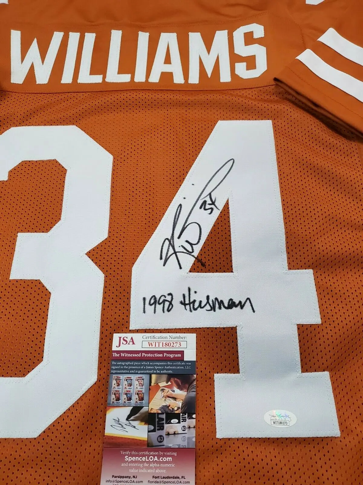 MVP Authentics Texas Longhorns Ricky Williams Signed Inscribed Autographed Jersey Jsa Coa 125.10 sports jersey framing , jersey framing