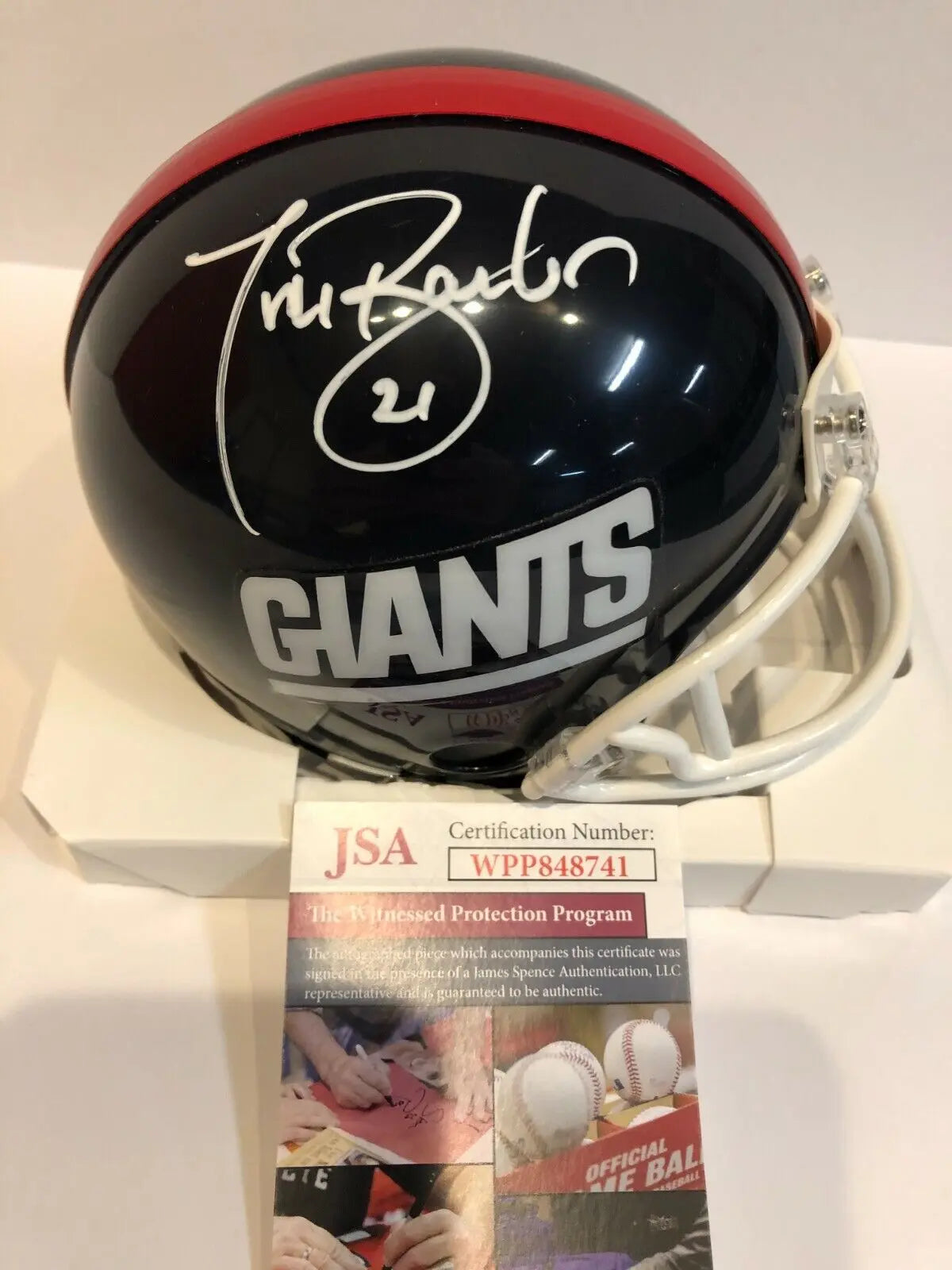 MVP Authentics Tiki Barber Autographed Signed N.Y. Giants Mini Helmet Jsa Coa 89.10 sports jersey framing , jersey framing