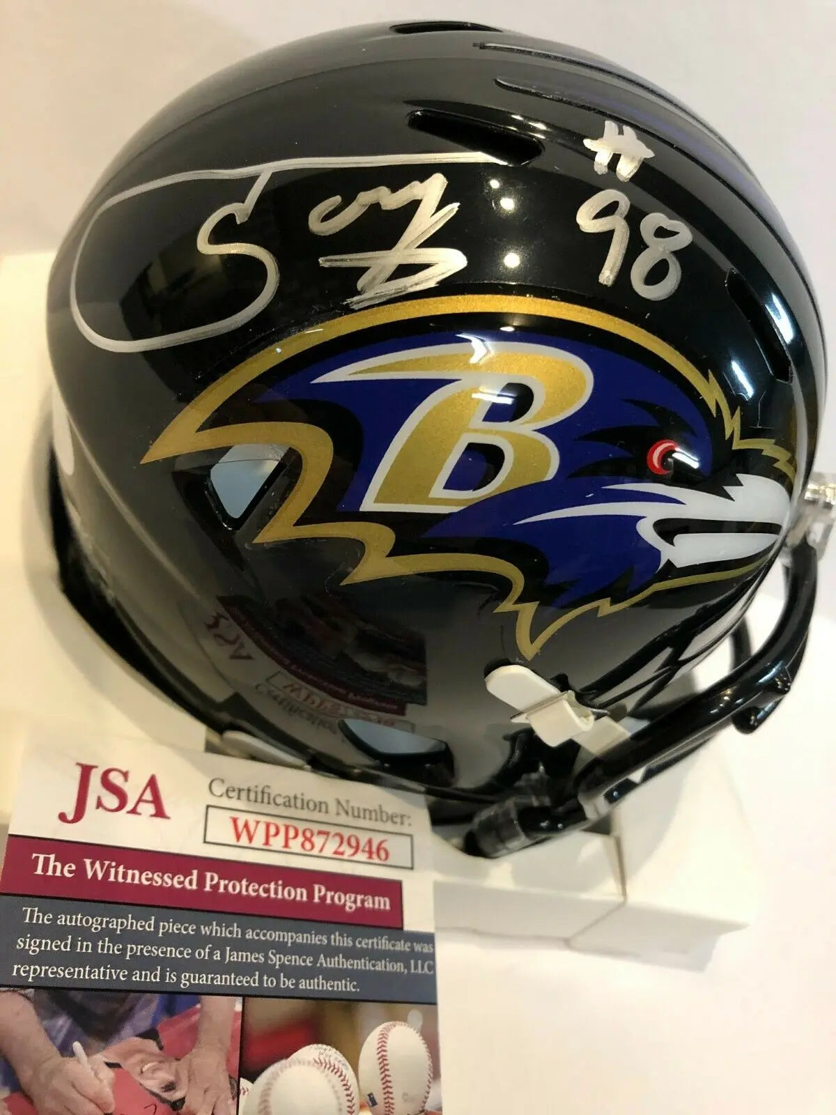 MVP Authentics Tony Siragusa Autographed Signed Baltimore Ravens Speed Mini Helmet Jsa Coa 117 sports jersey framing , jersey framing
