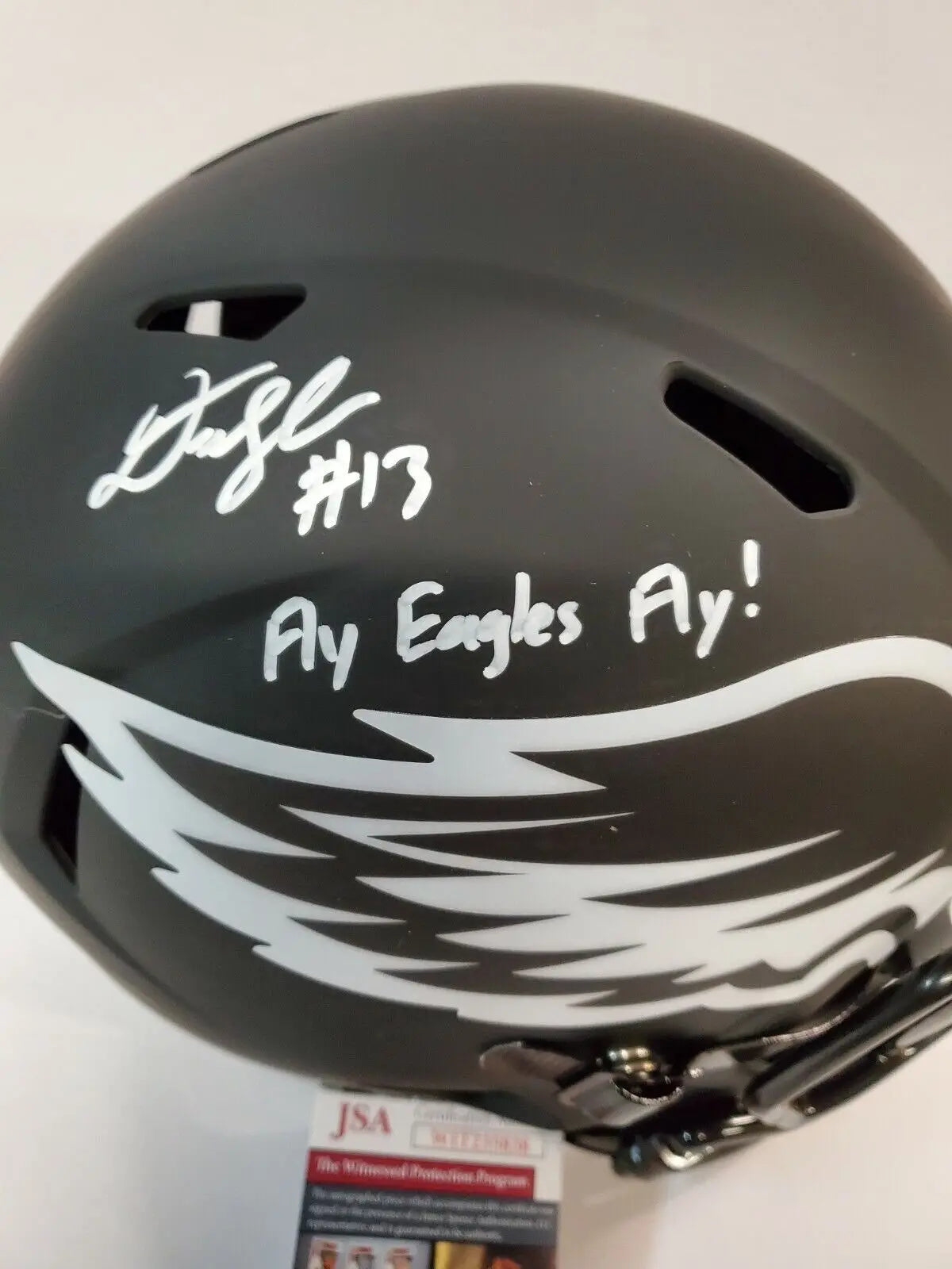 MVP Authentics Travis Fulgham Signed Eagles Full Size Speed Eclipse Replica Helmet Jsa Coa 296.10 sports jersey framing , jersey framing