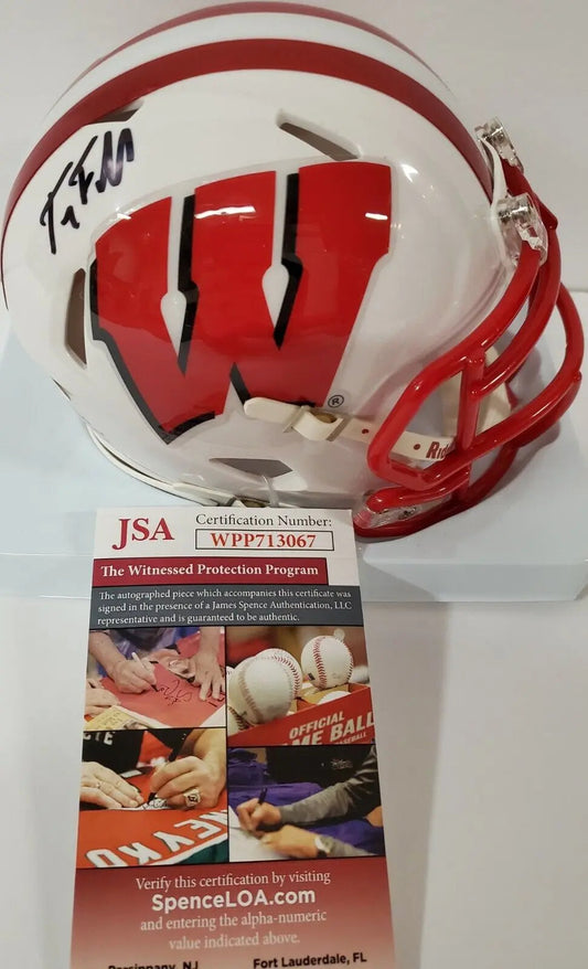 MVP Authentics Troy Fumagalli Autographed Signed Wisconsin Badgers Mini Helmet Jsa Coa 71.10 sports jersey framing , jersey framing