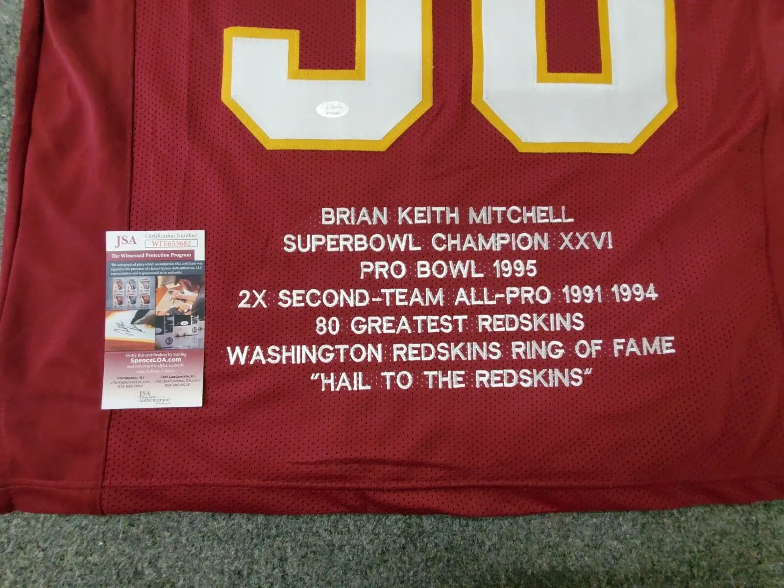 MVP Authentics Washington Football Brian Mitchell Autographed Stat Jersey Jsa Coa 98.10 sports jersey framing , jersey framing