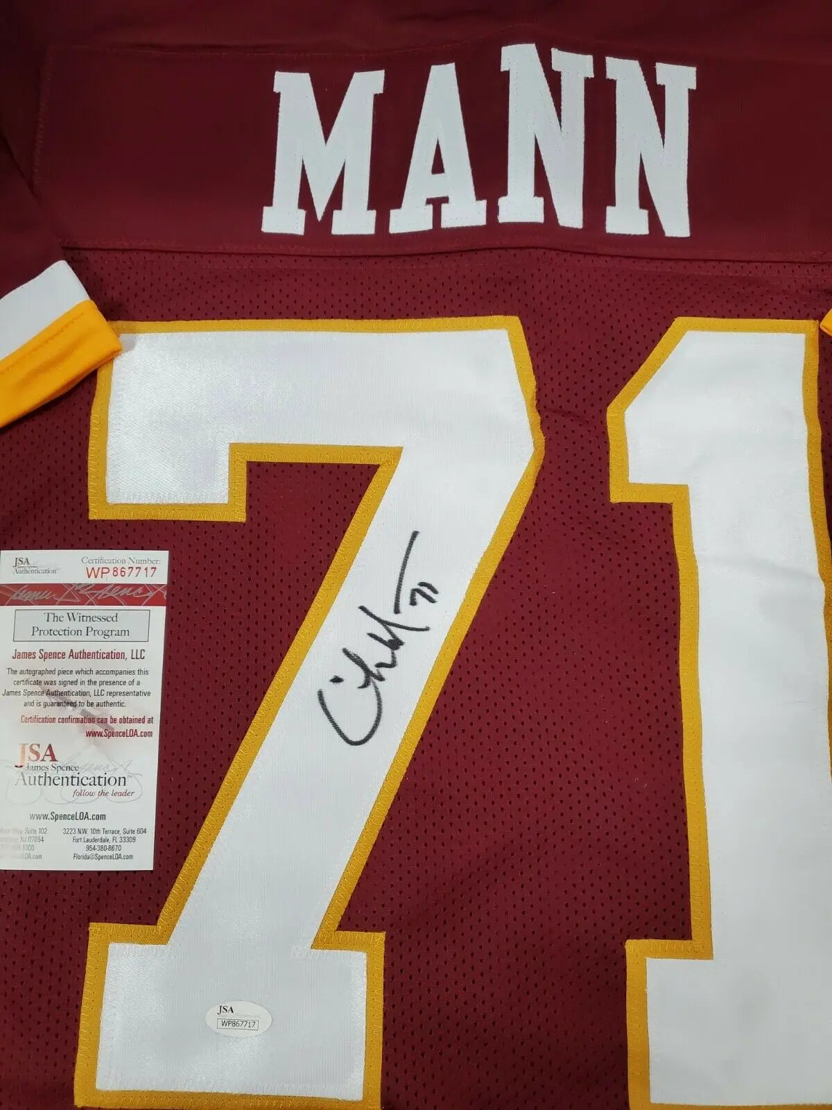 MVP Authentics Washington Football Team Charles Mann Autographed Signed Jersey Jsa Coa 107.10 sports jersey framing , jersey framing