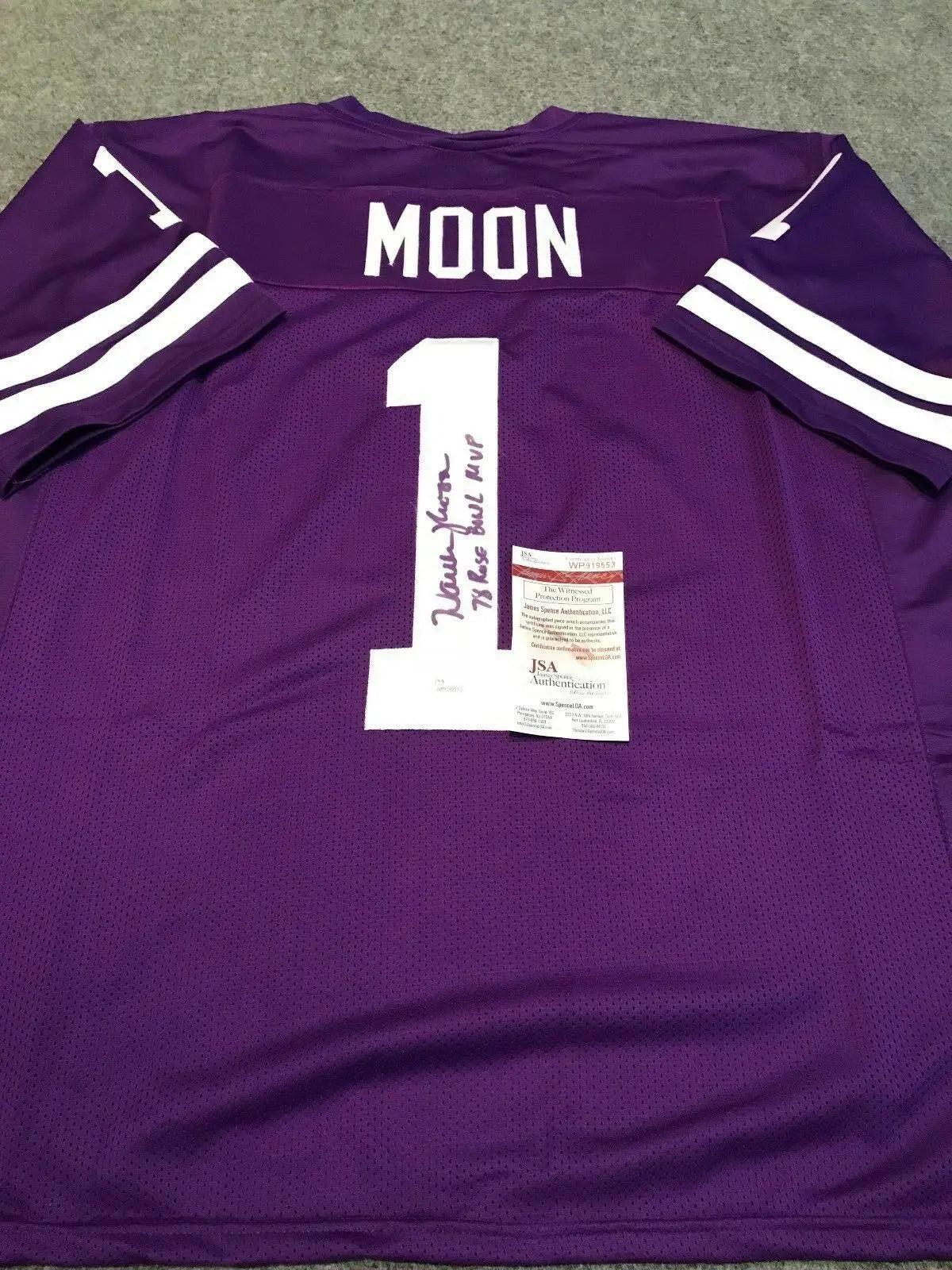 MVP Authentics Washington Huskies Warren Moon Autographed Signed Inscribed Jersey Jsa  Coa 134.10 sports jersey framing , jersey framing