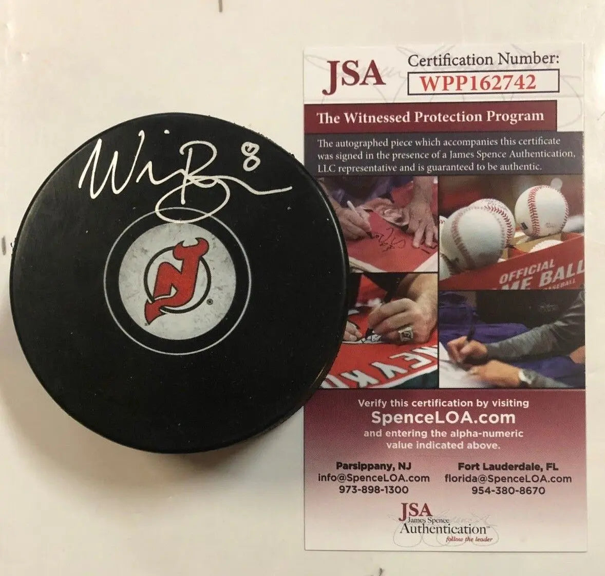 MVP Authentics Will Butcher Autographed Signed New Jersey Devils Logo Puck Jsa Coa 45 sports jersey framing , jersey framing