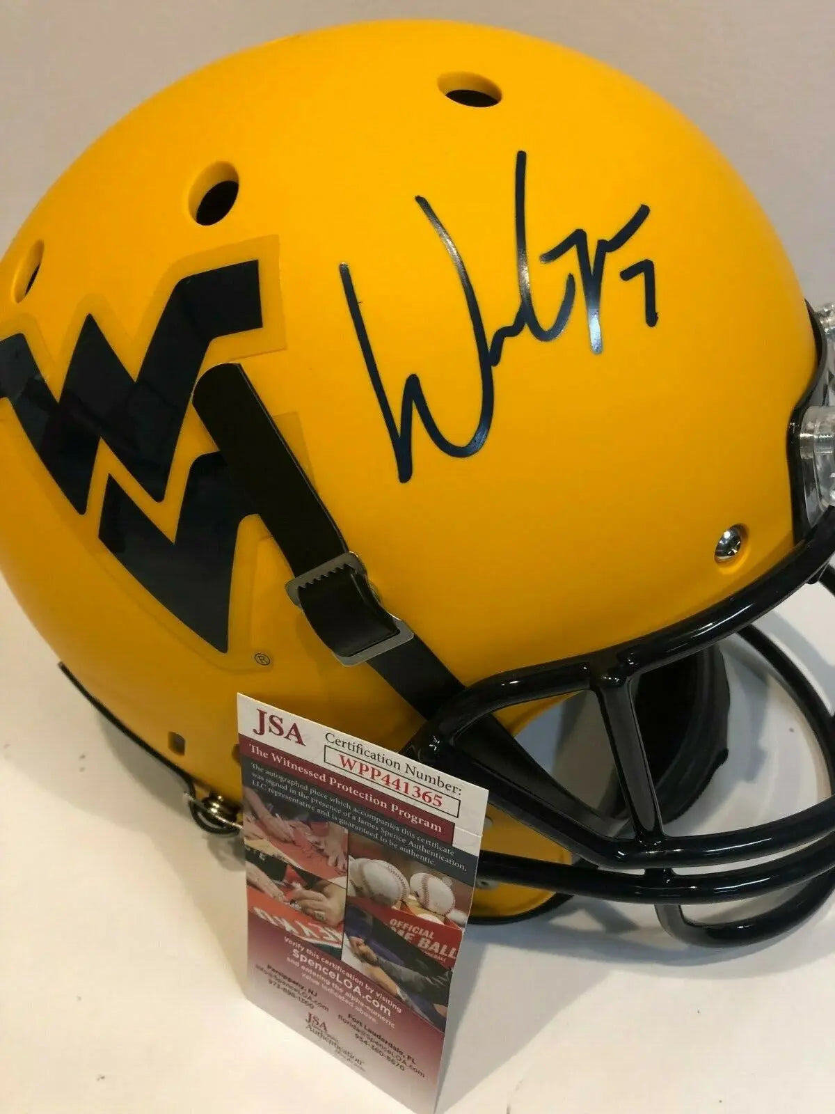 MVP Authentics Will Grier Signed West Virginia Full Size Replica Schutt Helmet Jsa Coa 269.10 sports jersey framing , jersey framing