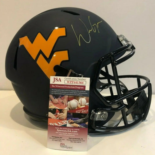 MVP Authentics Will Grier Signed West Virginia Full Size Replica Speed Helmet Jsa Coa 269.10 sports jersey framing , jersey framing