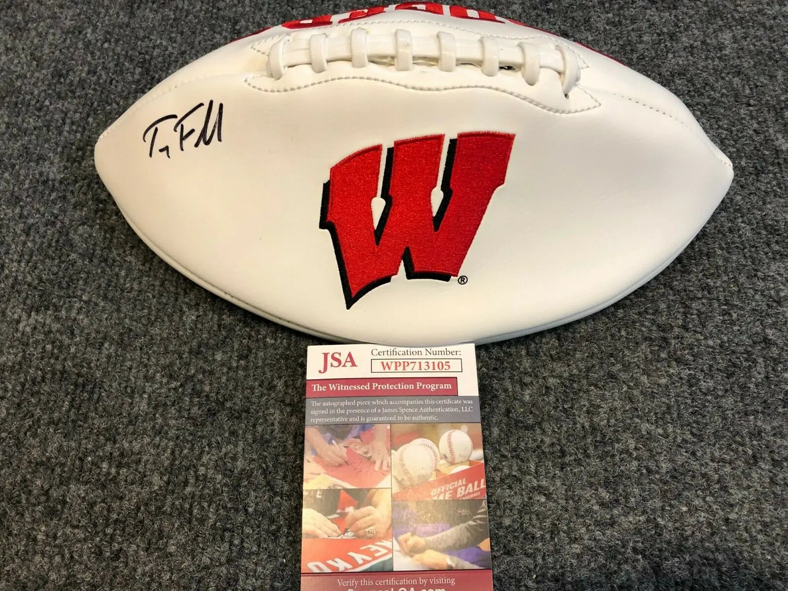MVP Authentics Wisconsin Badgers Troy Fumagalli Autographed Signed Logo Football Jsa Coa 89.10 sports jersey framing , jersey framing