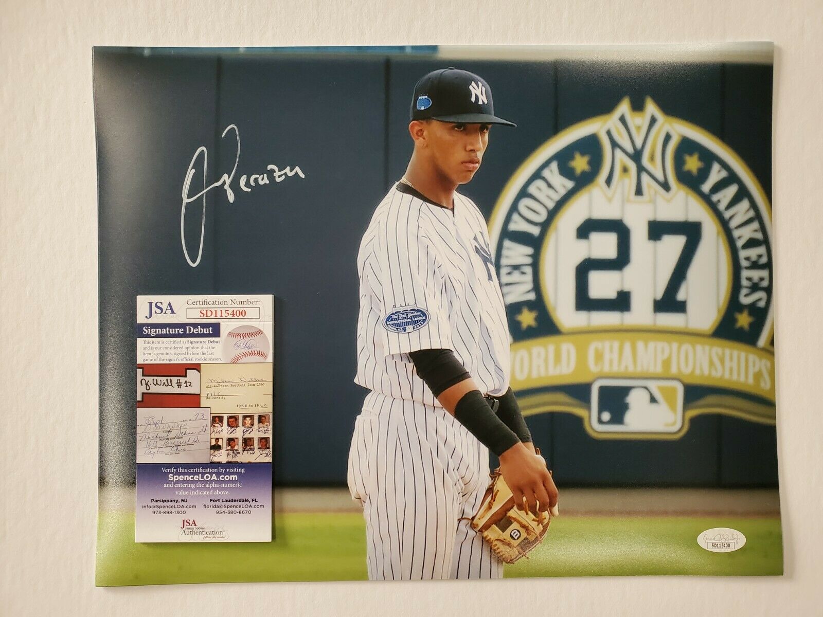 MVP Authentics New York Yankees Oswald Peraza Autographed Signed 11X14 Photo Jsa Coa 71.10 sports jersey framing , jersey framing